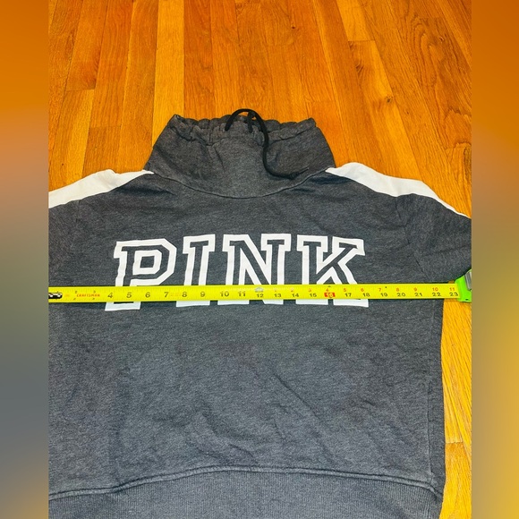PINK Victoria’s Secret Hoodie Women’s M Gray Colorblock Pullover Sweatshirt - Picture 5 of 8